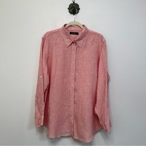 Lauren Ralph Lauren Red Stripe Linen Long Sleeve Casual Shirt Women’s 2X Coastal